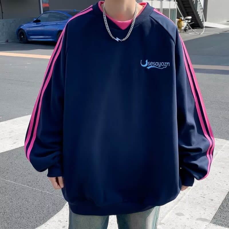 아메리칸 후드티 남성과 여성 봄 가을 한국 스타일 새로운 라운드 넥 루즈핏 맨위 커플 chic 항구 바람 트렌드 중성 바람 이미지 5