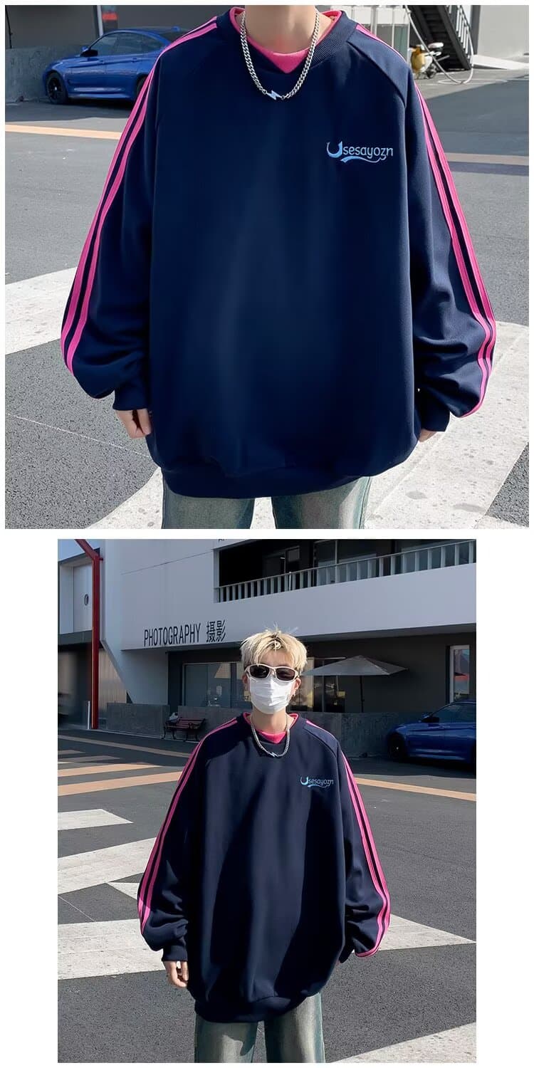 아메리칸 후드티 남성과 여성 봄 가을 한국 스타일 새로운 라운드 넥 루즈핏 맨위 커플 chic 항구 바람 트렌드 중성 바람 상세 이미지 3