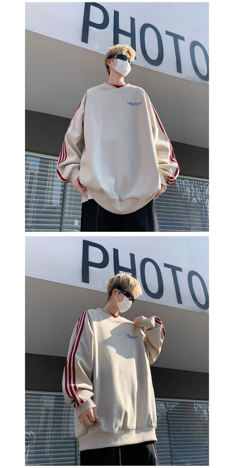 아메리칸 후드티 남성과 여성 봄 가을 한국 스타일 새로운 라운드 넥 루즈핏 맨위 커플 chic 항구 바람 트렌드 중성 바람 상세 이미지 9