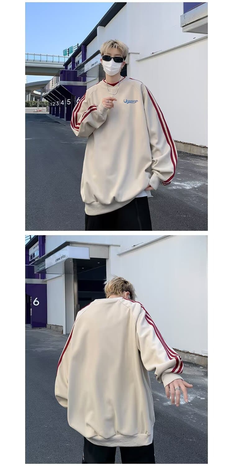 아메리칸 후드티 남성과 여성 봄 가을 한국 스타일 새로운 라운드 넥 루즈핏 맨위 커플 chic 항구 바람 트렌드 중성 바람 상세 이미지 11