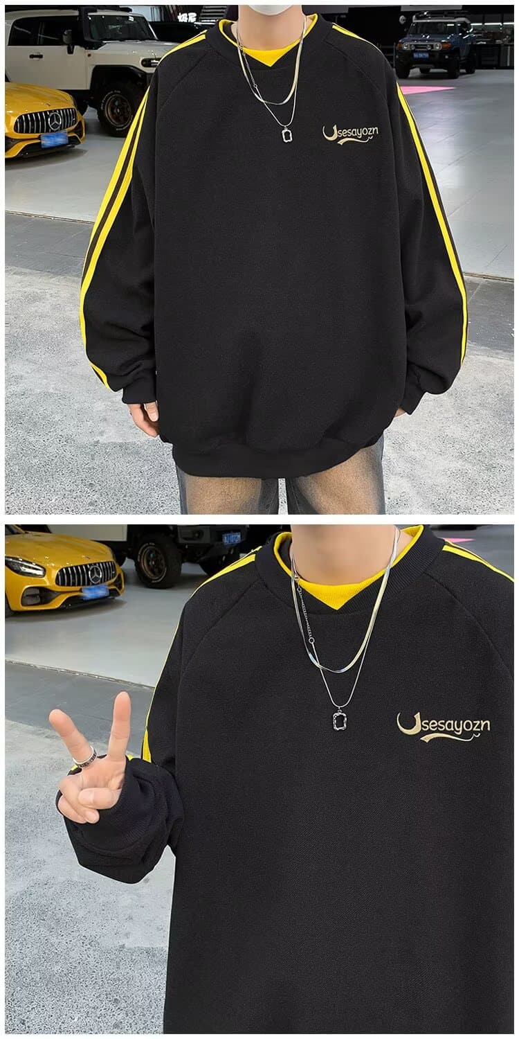 아메리칸 후드티 남성과 여성 봄 가을 한국 스타일 새로운 라운드 넥 루즈핏 맨위 커플 chic 항구 바람 트렌드 중성 바람 상세 이미지 12