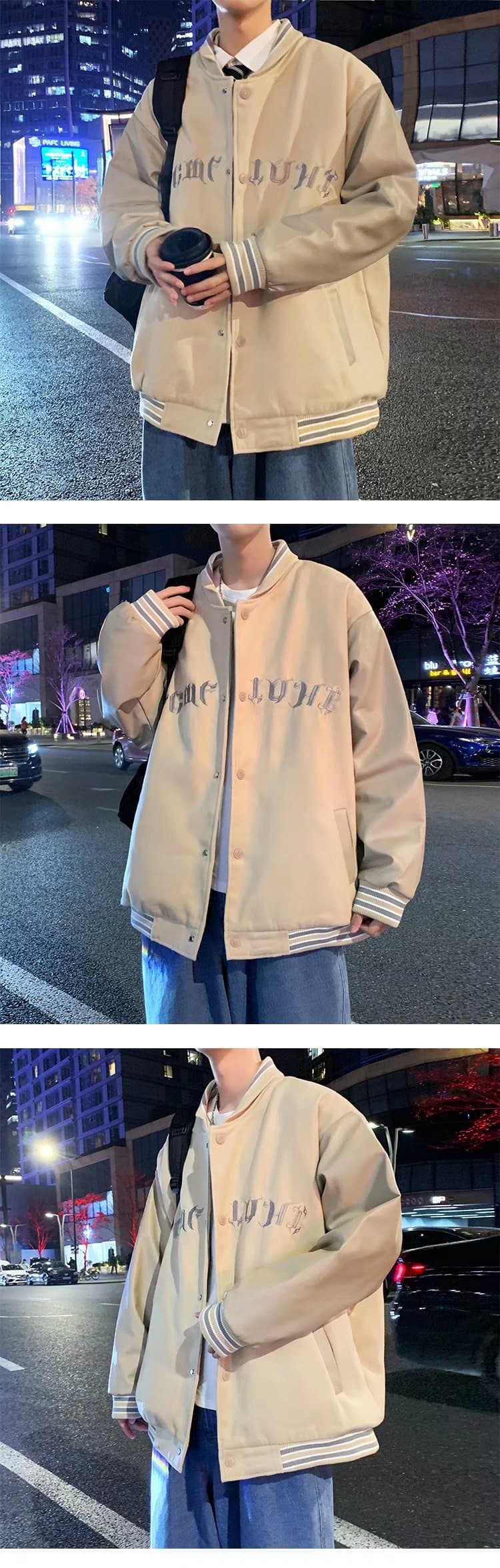 가을 겨울 두꺼운 아메리칸 레트로 높음 거리 vibe 패치워크 자수 PU 가죽 야구 외투 남성과 여성 웃음 하 면 옷 상세 이미지 12