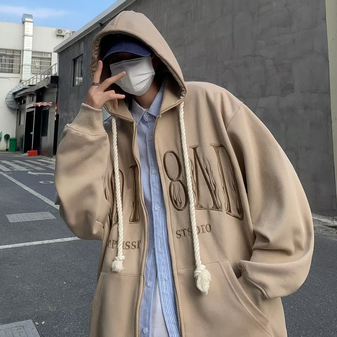 봄 가을 오픈 가디건 후드티 ins 항구 바람 일본식 자수 재킷 조수 브랜드 루즈핏 커플 민소매 후드 재킷 남녀 이미지 2