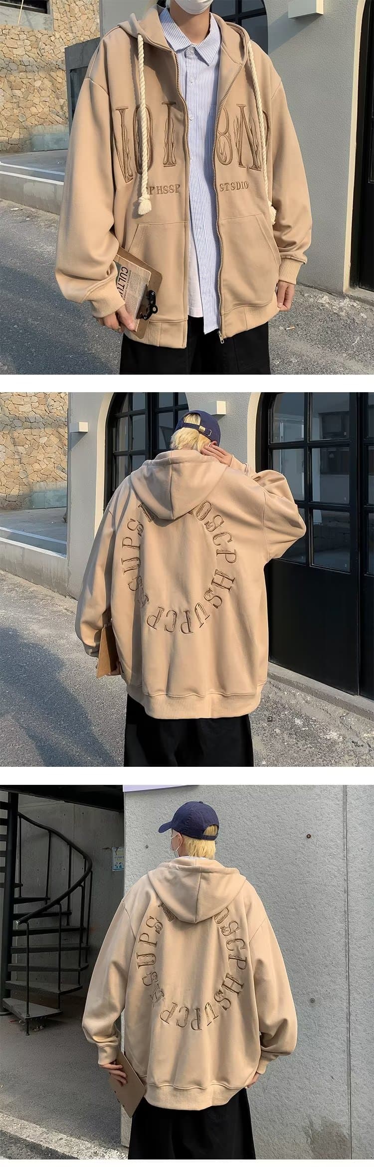 봄 가을 오픈 가디건 후드티 ins 항구 바람 일본식 자수 재킷 조수 브랜드 루즈핏 커플 민소매 후드 재킷 남녀 상세 이미지 10
