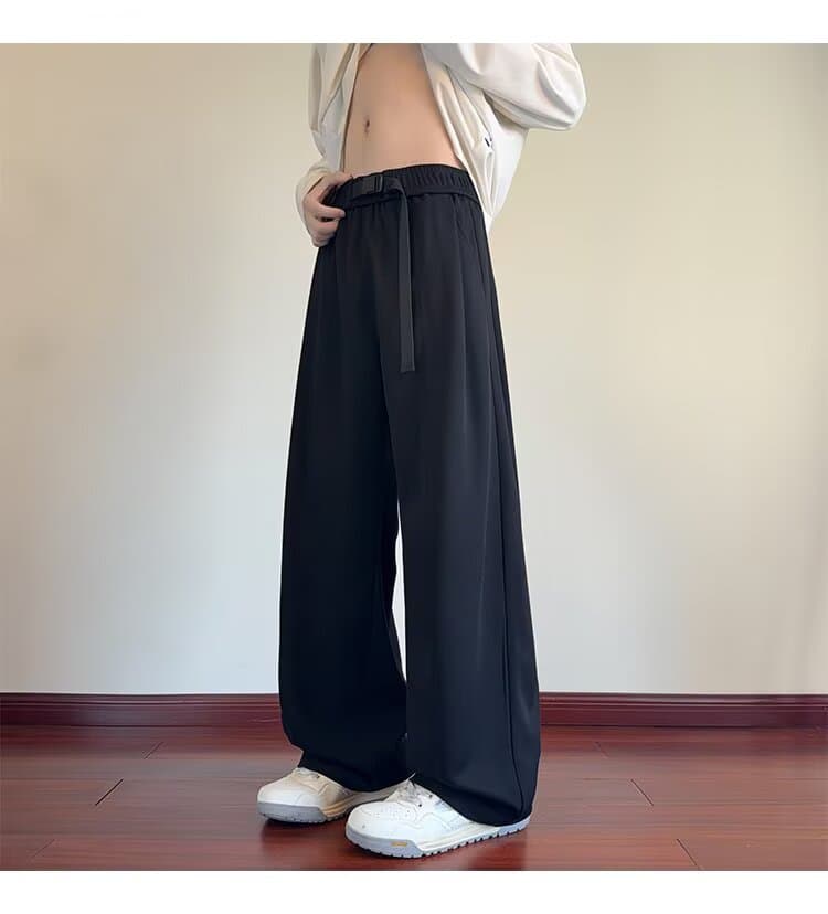 아메리칸 루즈핏 모통이 칼 캐주얼 바지 남성과 여성 비료 추가 증가 다용도 바지 커플 가을 센스 넓은 다리 바닥 청소 긴 바지 이미지 2