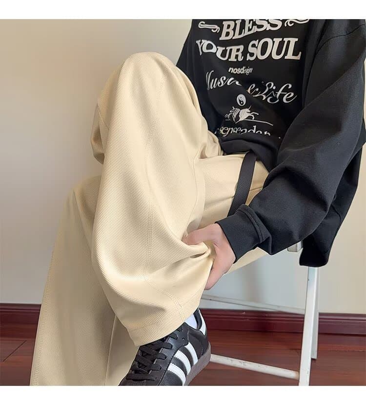 아메리칸 루즈핏 모통이 칼 캐주얼 바지 남성과 여성 비료 추가 증가 다용도 바지 커플 가을 센스 넓은 다리 바닥 청소 긴 바지 상세 이미지 13