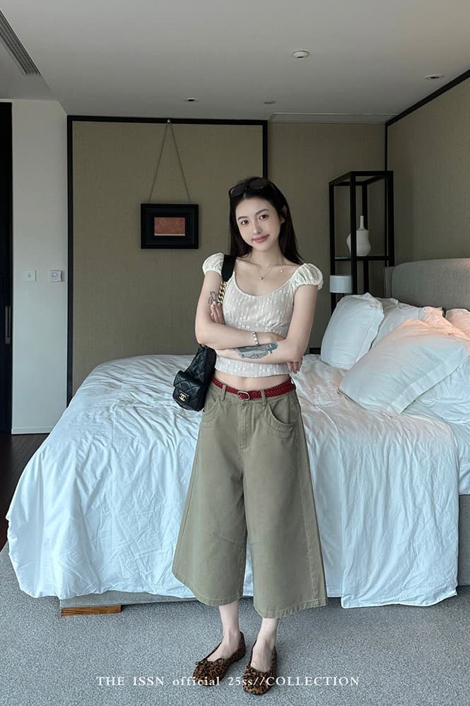새로운 워싱 하이웨이스트 넓은 다리 스트레이트 7 점 청바지 남녀 봄 여름 한 부서 레트로 다용도 루즈핏 짧은 바지 이미지 6