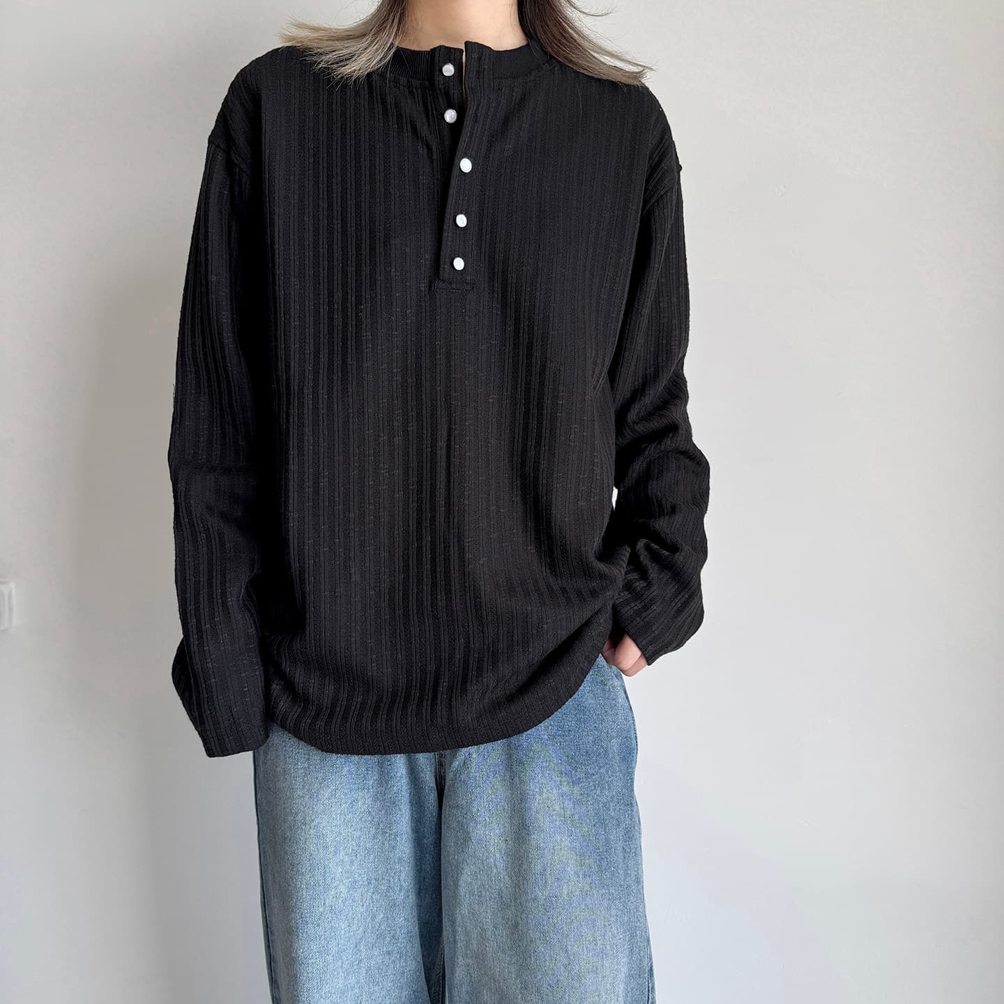 아메리칸 봄 가을 단색 긴팔 티셔츠 남녀 새로운 긍정적 인 어깨 동정 커플 POLO 셔츠 빛 아시아 인 바람 몸매 가꾸기 맨위 상세 이미지 3