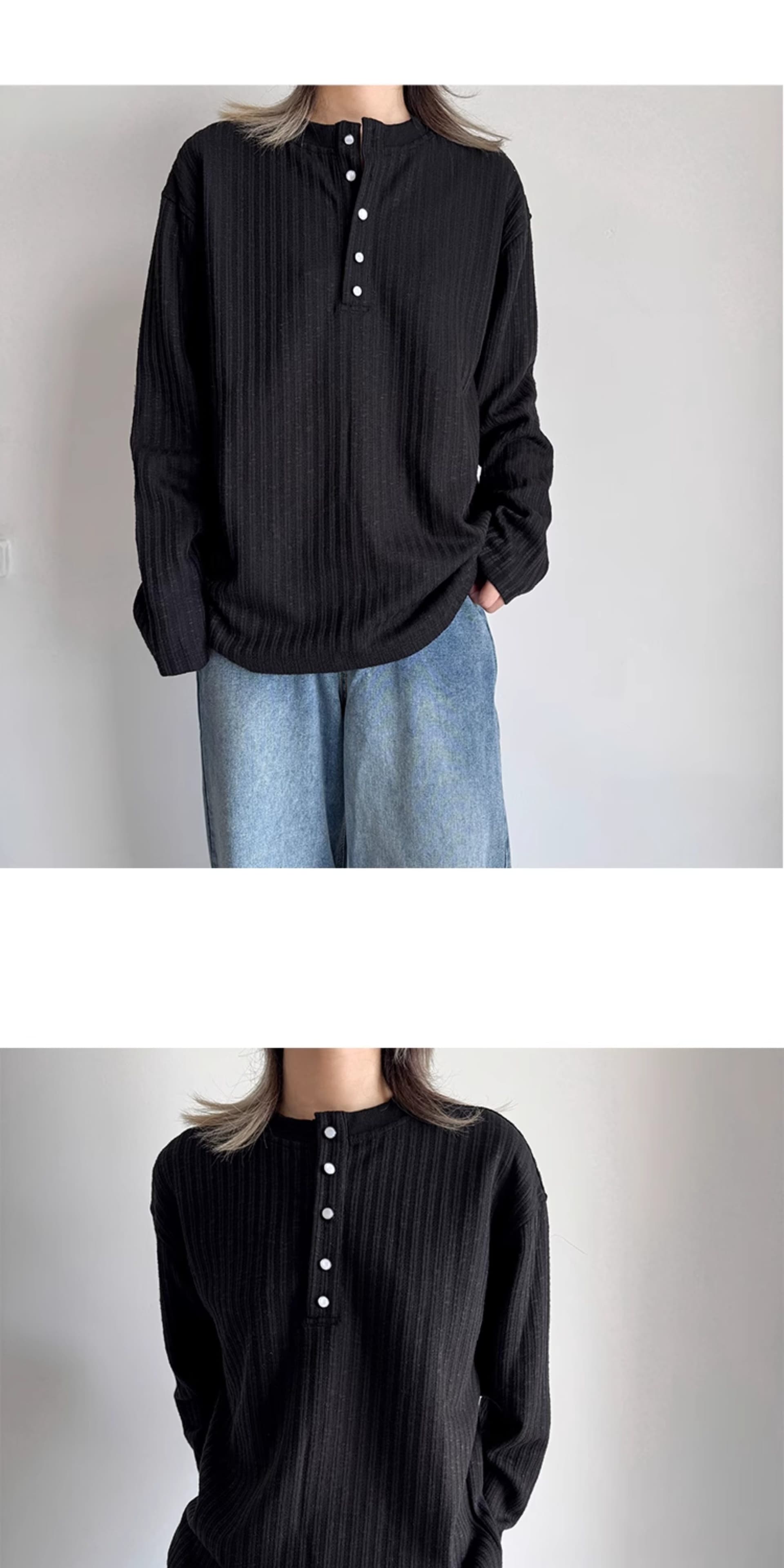 아메리칸 봄 가을 단색 긴팔 티셔츠 남녀 새로운 긍정적 인 어깨 동정 커플 POLO 셔츠 빛 아시아 인 바람 몸매 가꾸기 맨위 상세 이미지 9