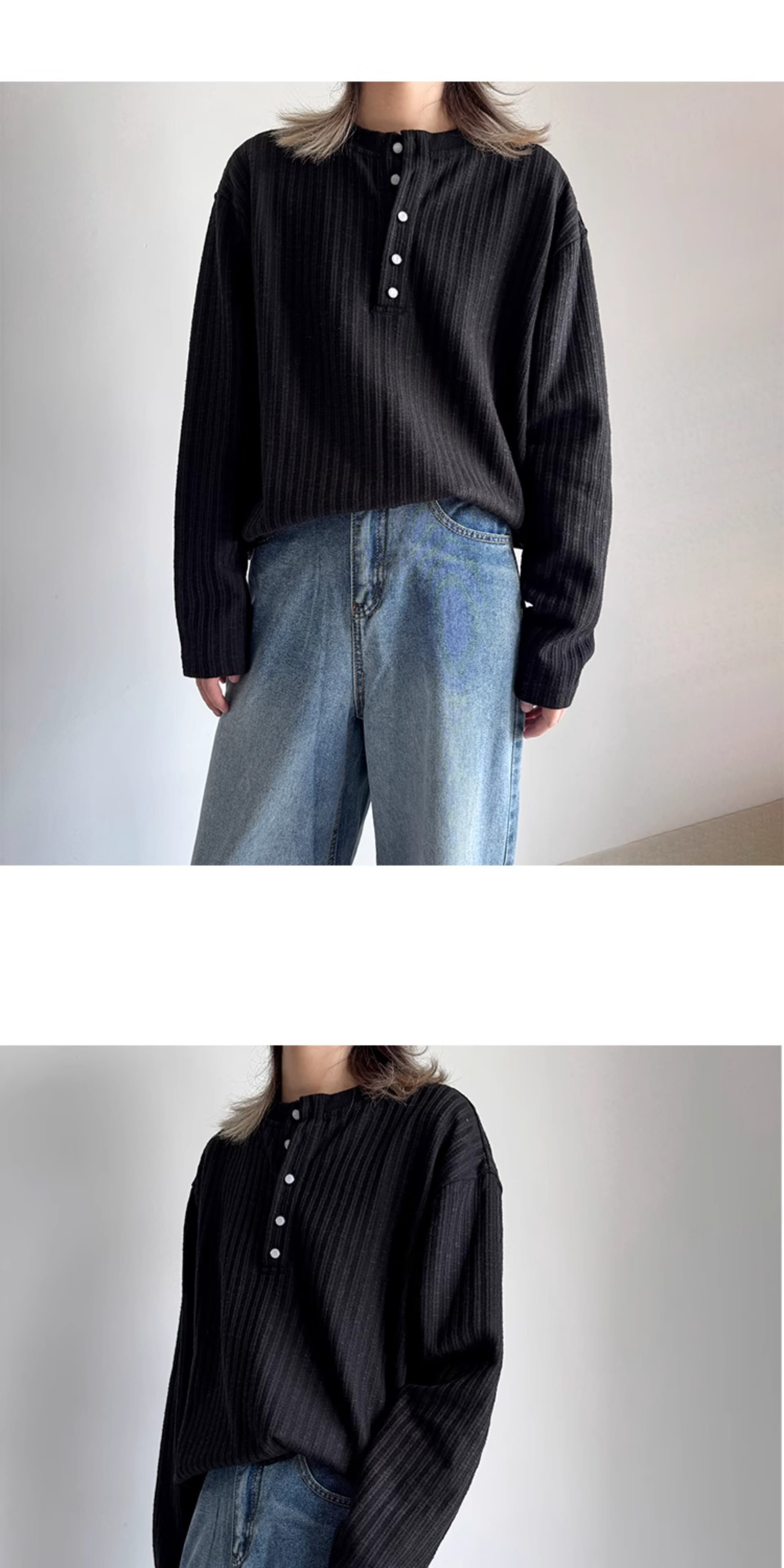아메리칸 봄 가을 단색 긴팔 티셔츠 남녀 새로운 긍정적 인 어깨 동정 커플 POLO 셔츠 빛 아시아 인 바람 몸매 가꾸기 맨위 상세 이미지 11