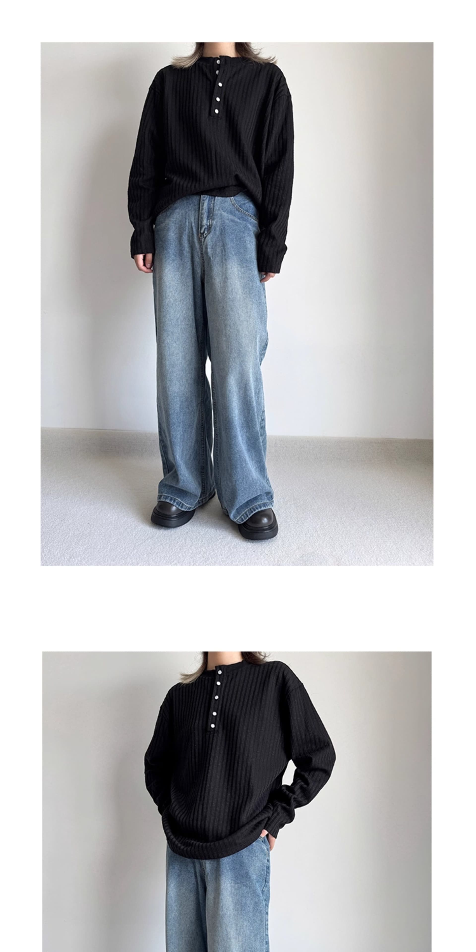 아메리칸 봄 가을 단색 긴팔 티셔츠 남녀 새로운 긍정적 인 어깨 동정 커플 POLO 셔츠 빛 아시아 인 바람 몸매 가꾸기 맨위 상세 이미지 14
