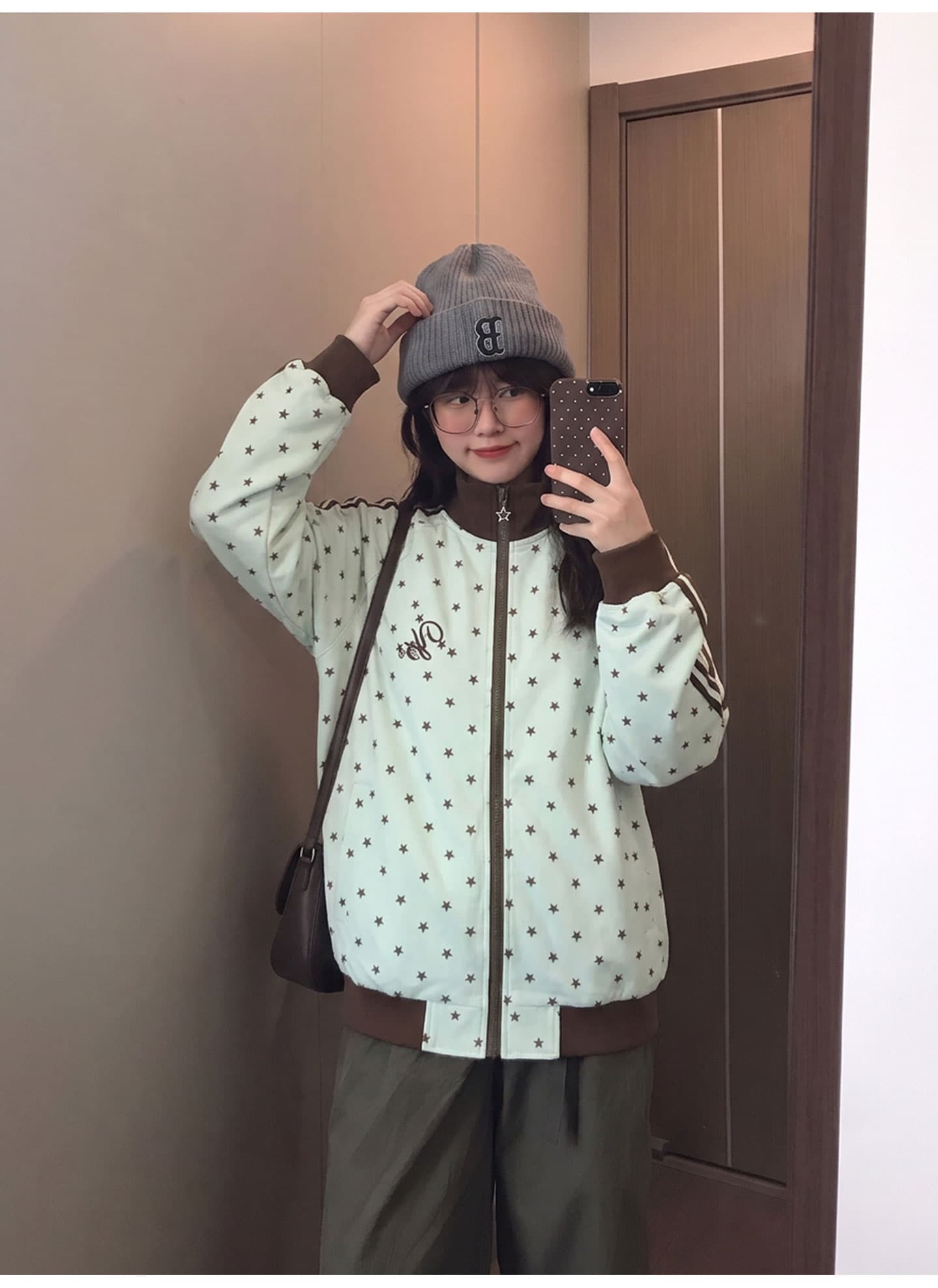 봄 가을 별 재킷 남녀 아메리칸 레트로 3개 바 루즈핏 스탠드 칼라 캐주얼 운동 재킷 커플 후드티 트렌디 상세 이미지 1