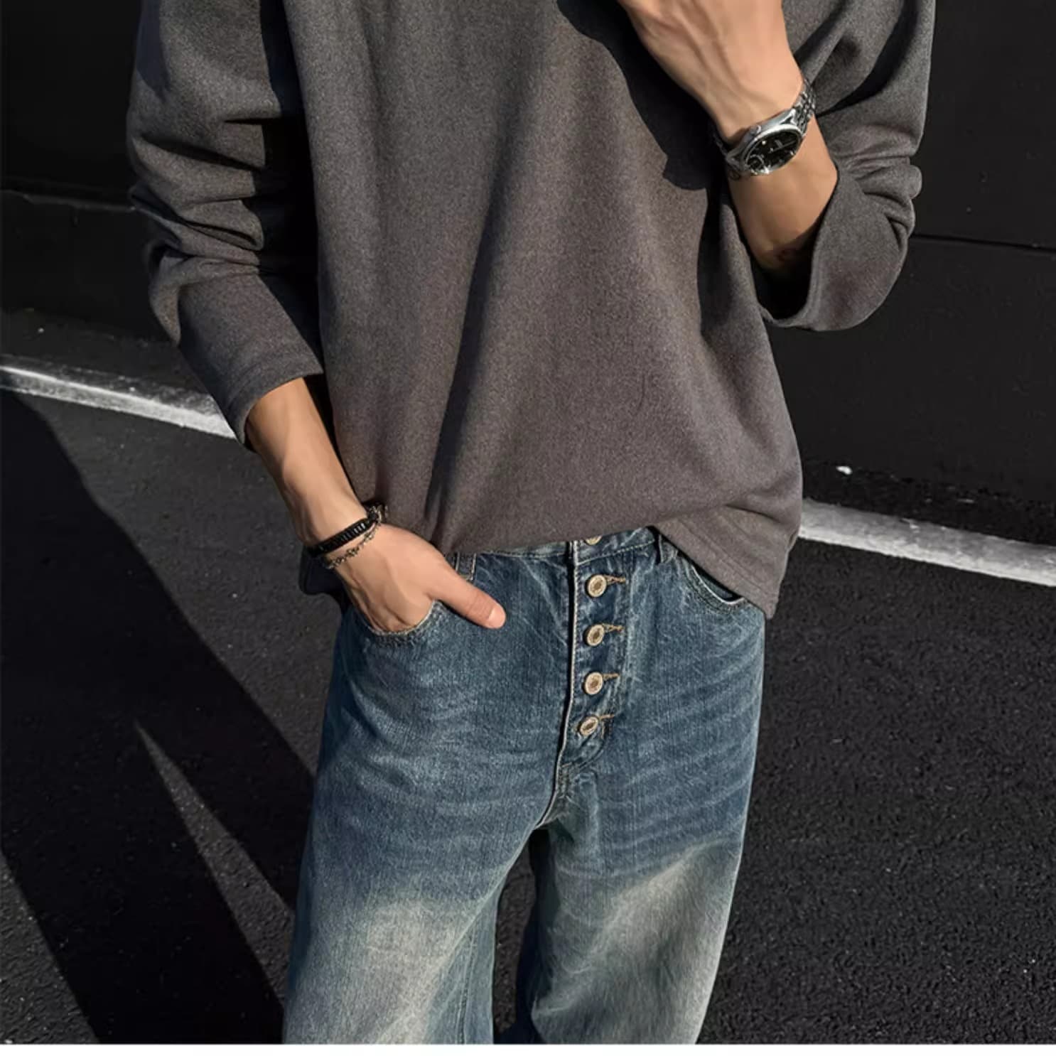 V넥 후드티 남녀 가을 겨울 두꺼운 악당 잘 생긴 De 플러시 기본 셔츠 인사이드 가져 가라. 보온 가을 의상 아메리칸 커플 긴팔 티셔츠 이미지 5
