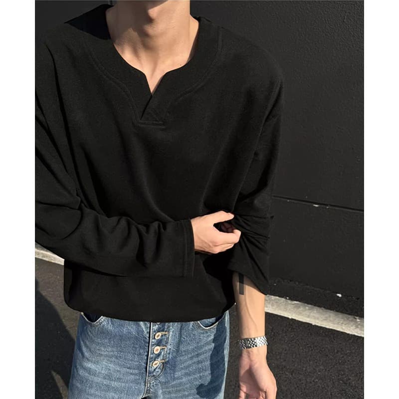 V넥 후드티 남녀 가을 겨울 두꺼운 악당 잘 생긴 De 플러시 기본 셔츠 인사이드 가져 가라. 보온 가을 의상 아메리칸 커플 긴팔 티셔츠 이미지 3