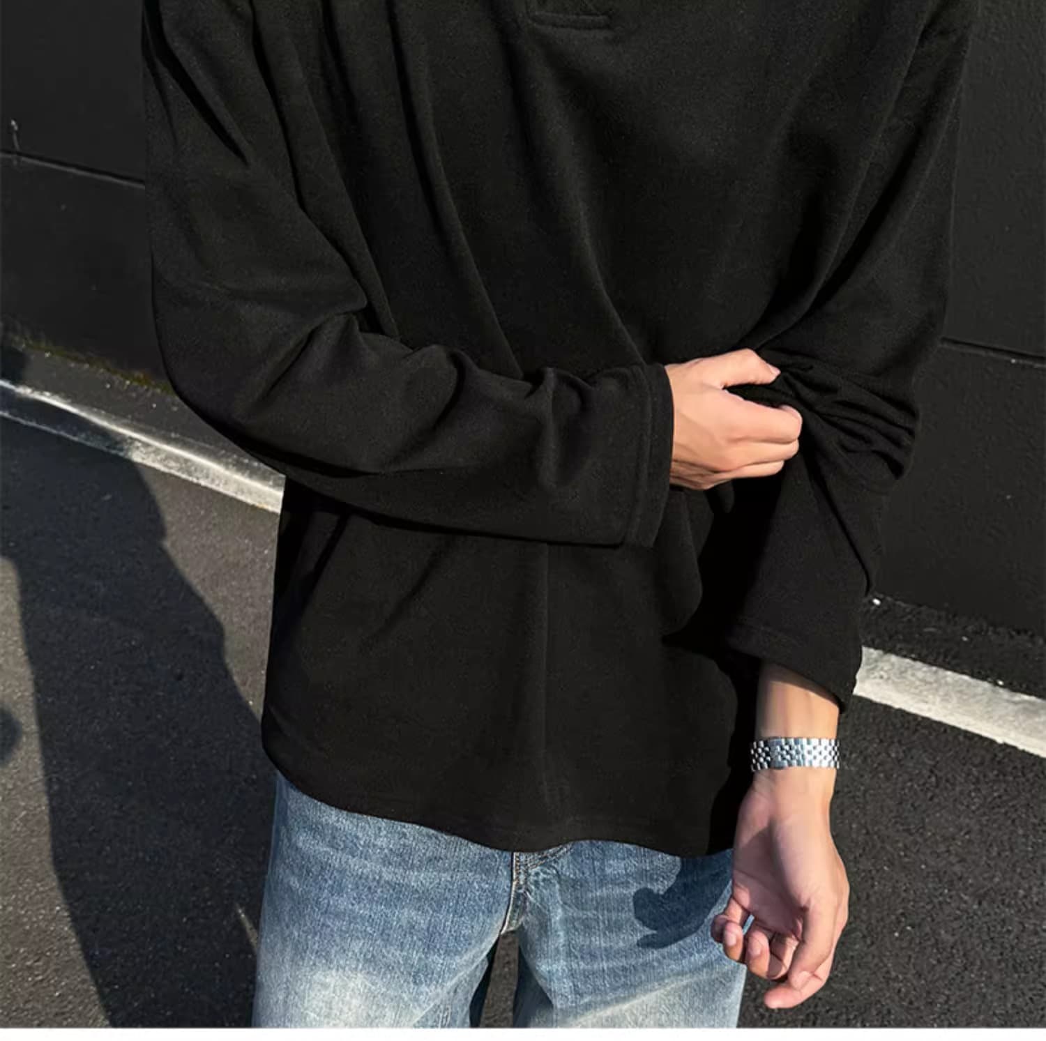 V넥 후드티 남녀 가을 겨울 두꺼운 악당 잘 생긴 De 플러시 기본 셔츠 인사이드 가져 가라. 보온 가을 의상 아메리칸 커플 긴팔 티셔츠 상세 이미지 12