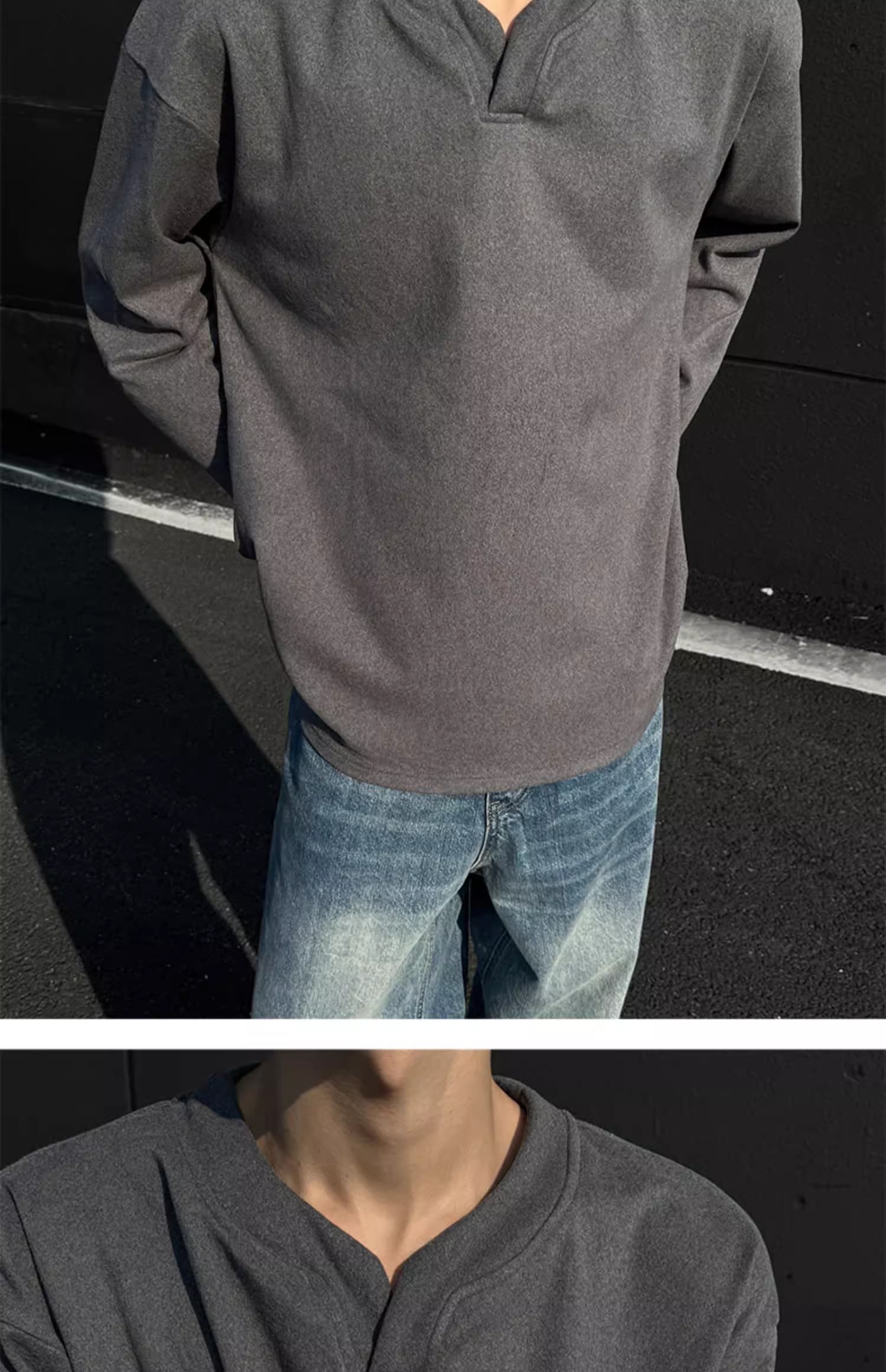 V넥 후드티 남녀 가을 겨울 두꺼운 악당 잘 생긴 De 플러시 기본 셔츠 인사이드 가져 가라. 보온 가을 의상 아메리칸 커플 긴팔 티셔츠 상세 이미지 14