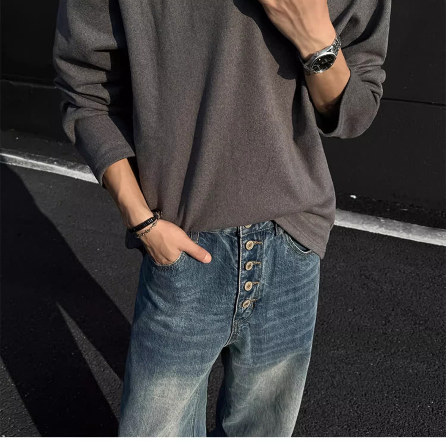 V넥 후드티 남녀 가을 겨울 두꺼운 악당 잘 생긴 De 플러시 기본 셔츠 인사이드 가져 가라. 보온 가을 의상 아메리칸 커플 긴팔 티셔츠 상세 이미지 18