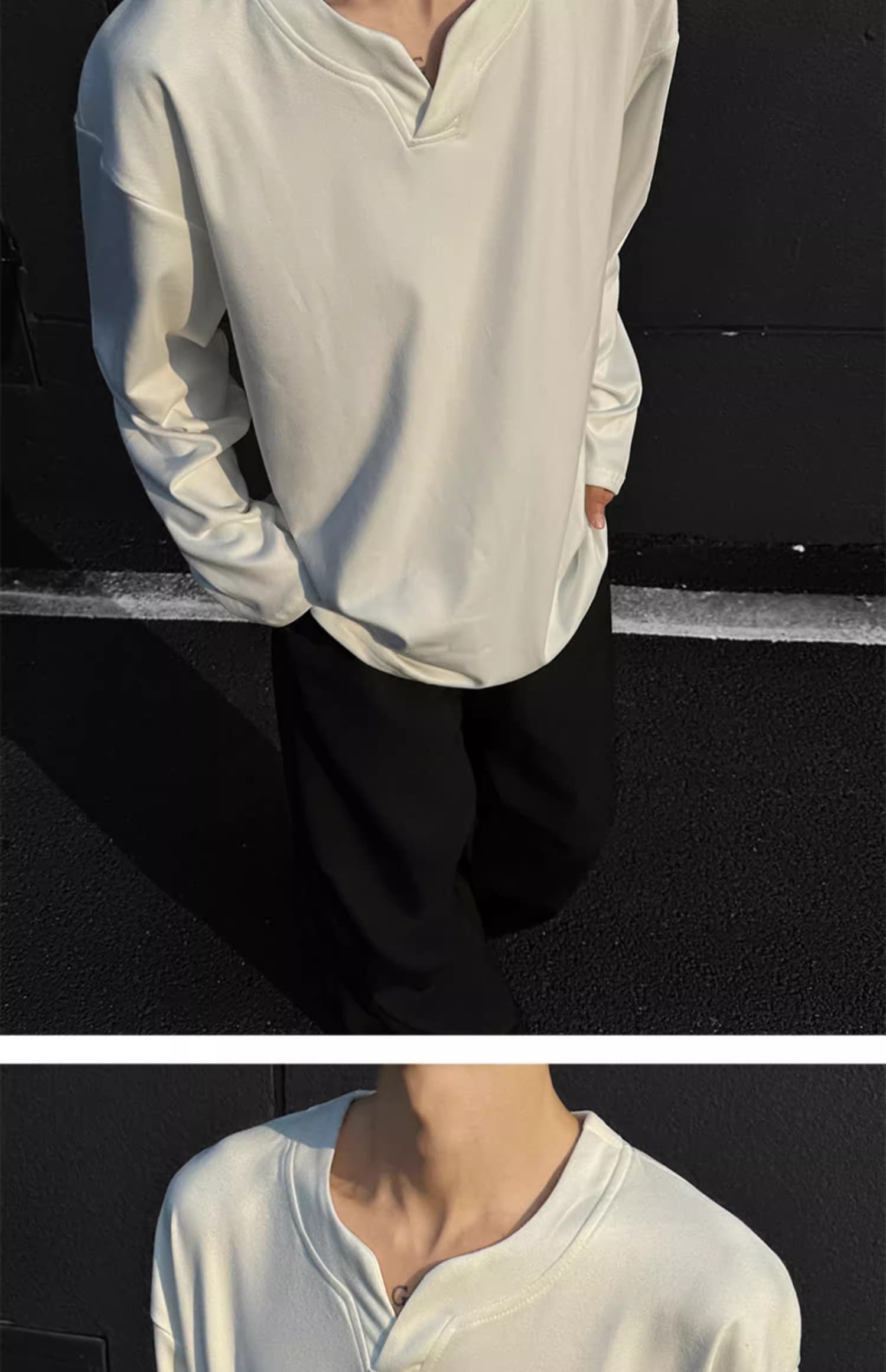 V넥 후드티 남녀 가을 겨울 두꺼운 악당 잘 생긴 De 플러시 기본 셔츠 인사이드 가져 가라. 보온 가을 의상 아메리칸 커플 긴팔 티셔츠 상세 이미지 24
