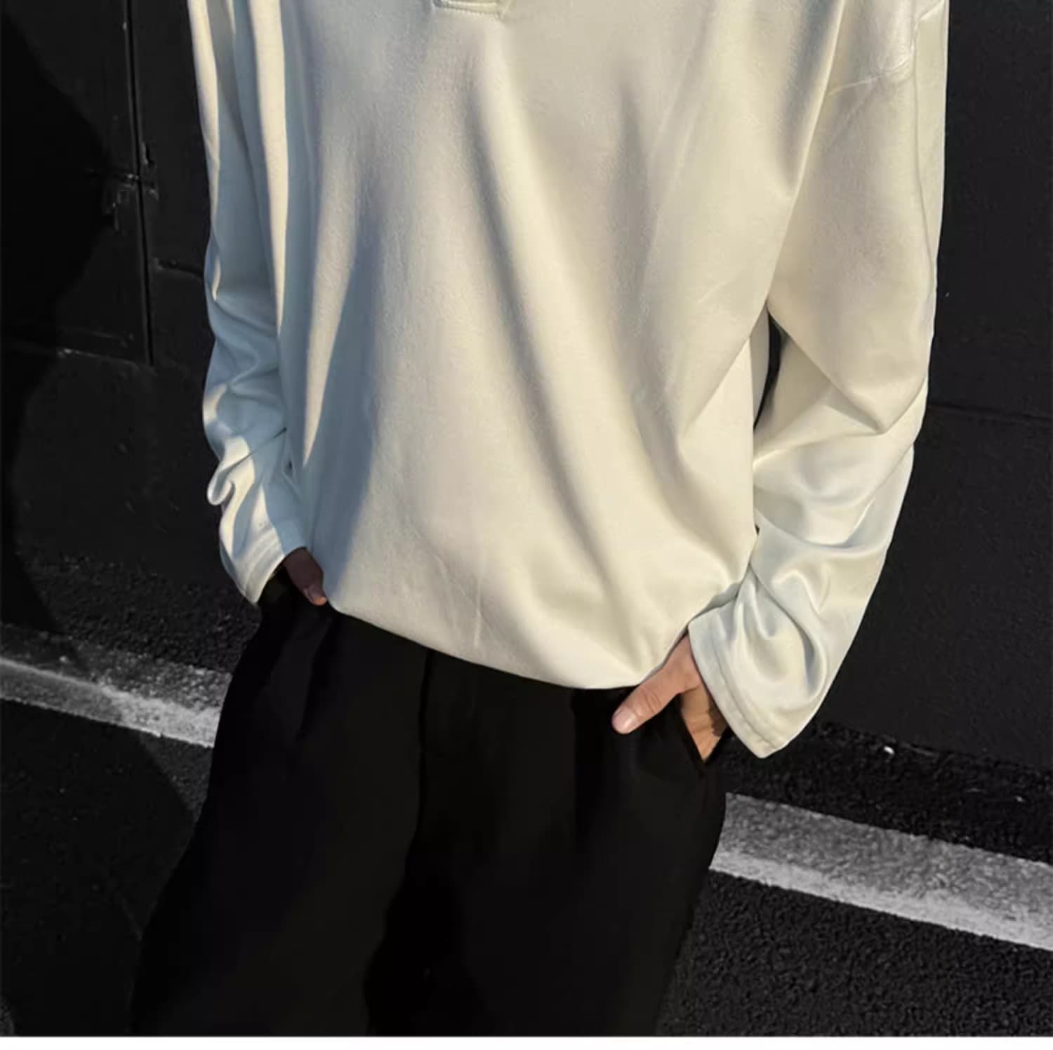 V넥 후드티 남녀 가을 겨울 두꺼운 악당 잘 생긴 De 플러시 기본 셔츠 인사이드 가져 가라. 보온 가을 의상 아메리칸 커플 긴팔 티셔츠 상세 이미지 25