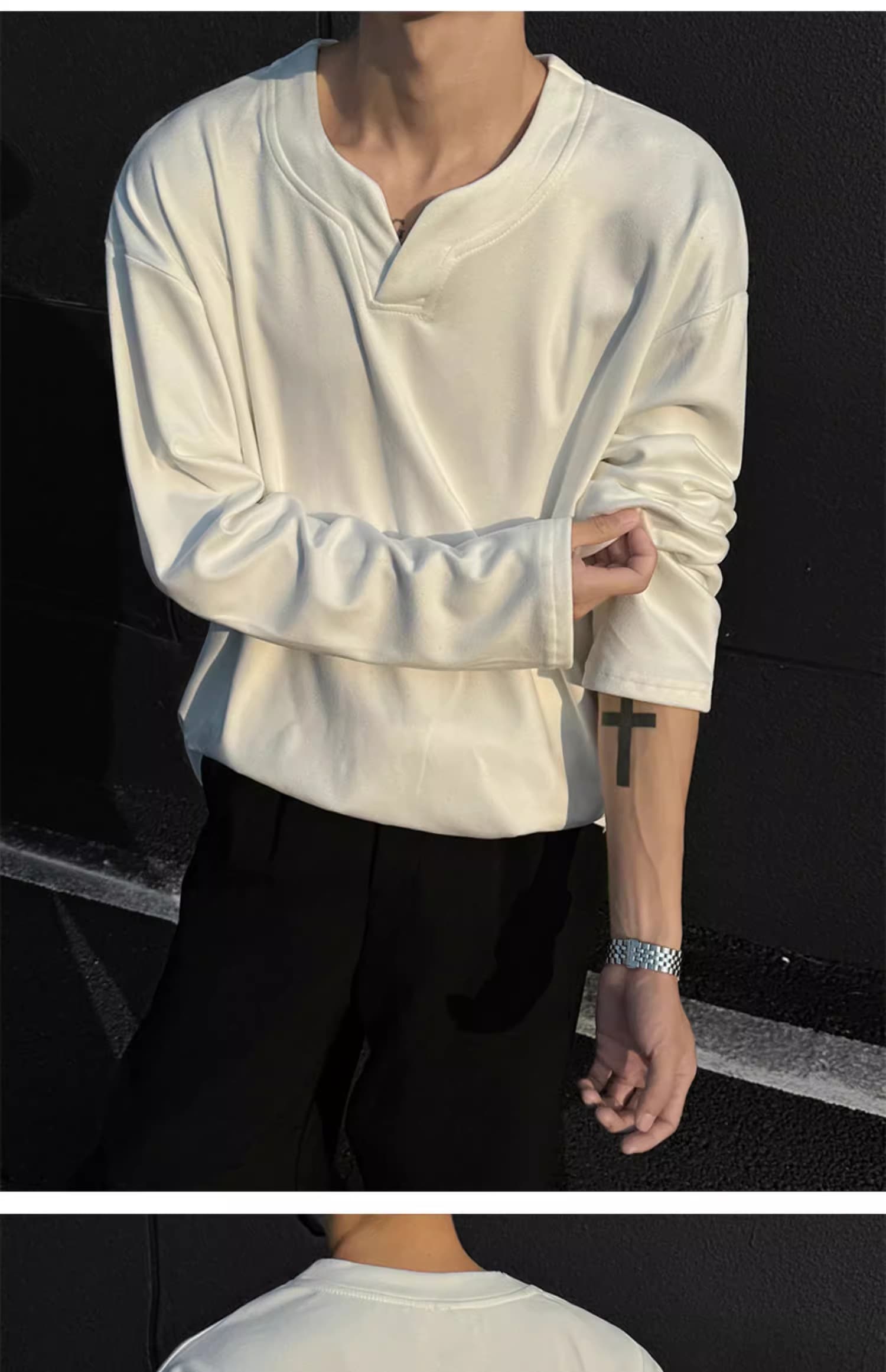 V넥 후드티 남녀 가을 겨울 두꺼운 악당 잘 생긴 De 플러시 기본 셔츠 인사이드 가져 가라. 보온 가을 의상 아메리칸 커플 긴팔 티셔츠 상세 이미지 26