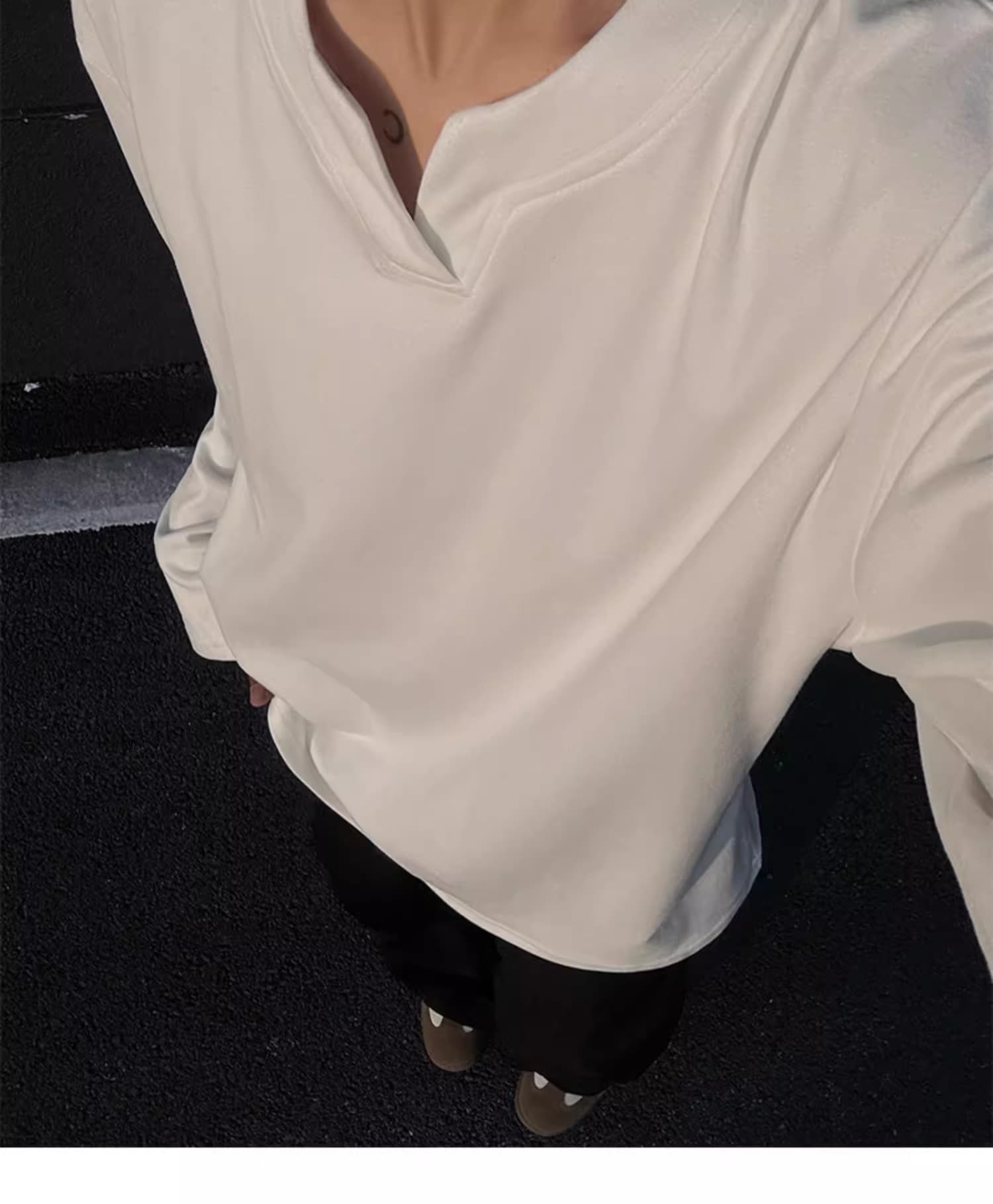 V넥 후드티 남녀 가을 겨울 두꺼운 악당 잘 생긴 De 플러시 기본 셔츠 인사이드 가져 가라. 보온 가을 의상 아메리칸 커플 긴팔 티셔츠 상세 이미지 32
