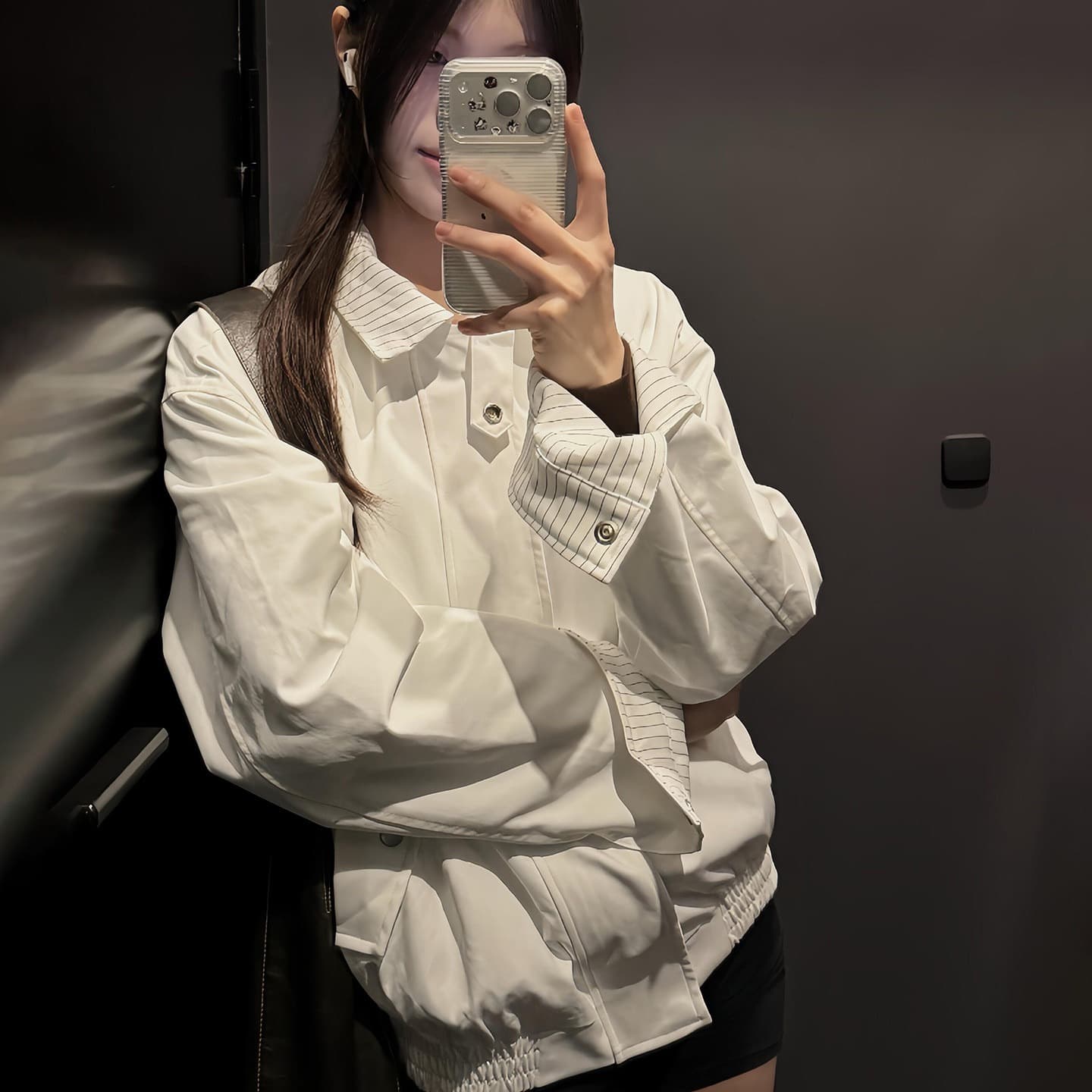화이트 스트라이프 cleanfit 양면 착용 아메리칸 봄 가을 커플 재킷 재킷 출퇴근 미니멀리즘 다용도 남녀 맨위 상세 이미지 4