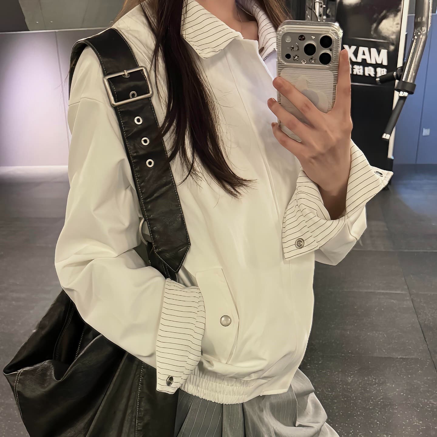화이트 스트라이프 cleanfit 양면 착용 아메리칸 봄 가을 커플 재킷 재킷 출퇴근 미니멀리즘 다용도 남녀 맨위 상세 이미지 6
