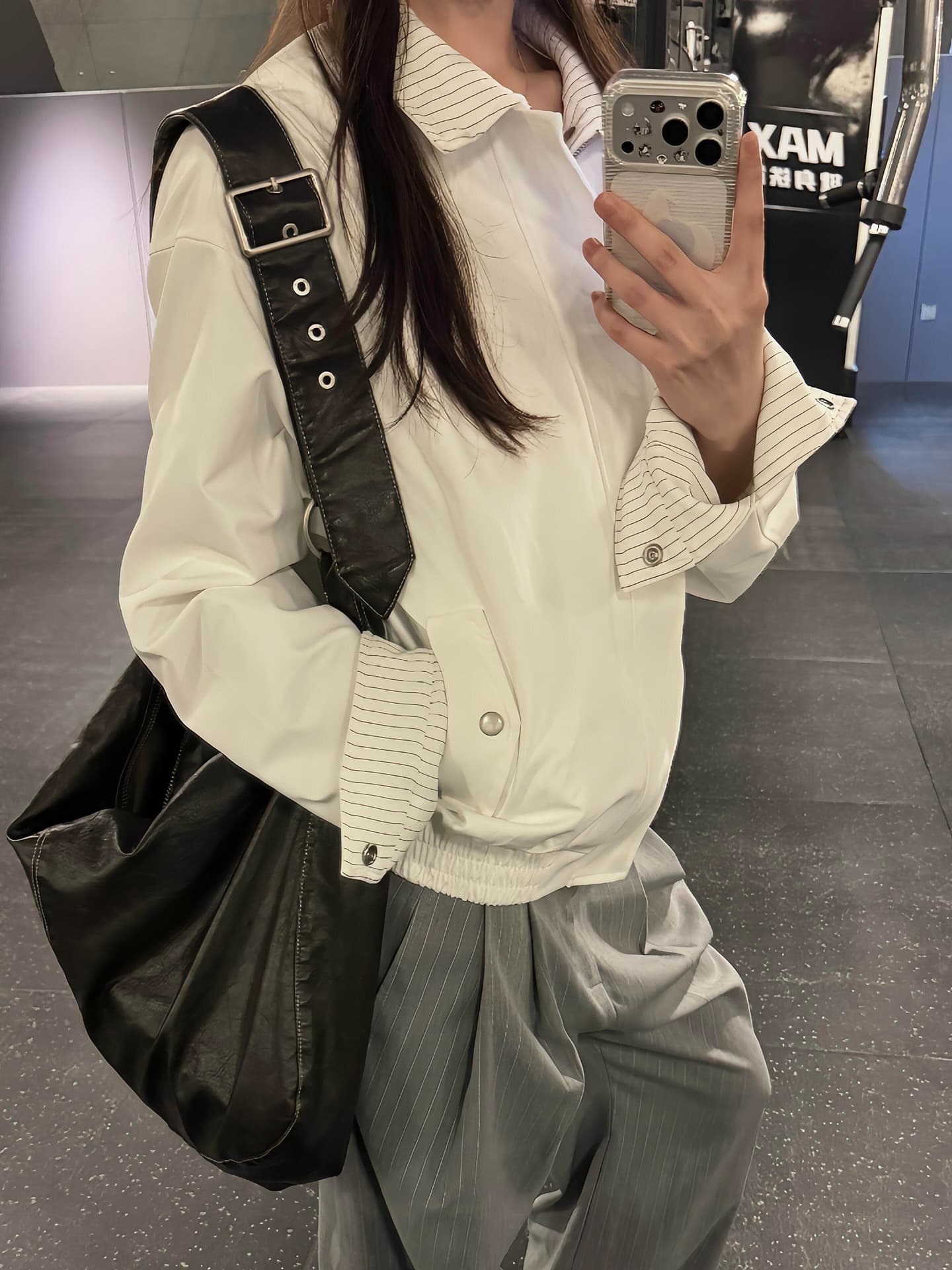 화이트 스트라이프 cleanfit 양면 착용 아메리칸 봄 가을 커플 재킷 재킷 출퇴근 미니멀리즘 다용도 남녀 맨위 상세 이미지 10