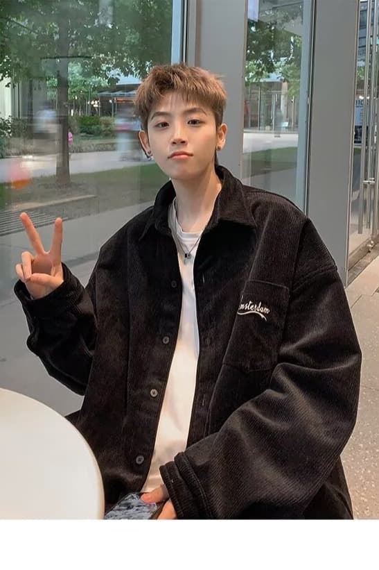 봄 가을 코듀로이 셔츠 남녀 긴팔 조수 브랜드 항구 바람 디자인 센스 셔츠 커플 악당 잘 생긴 작은 대중 루즈핏 재킷 이미지 6
