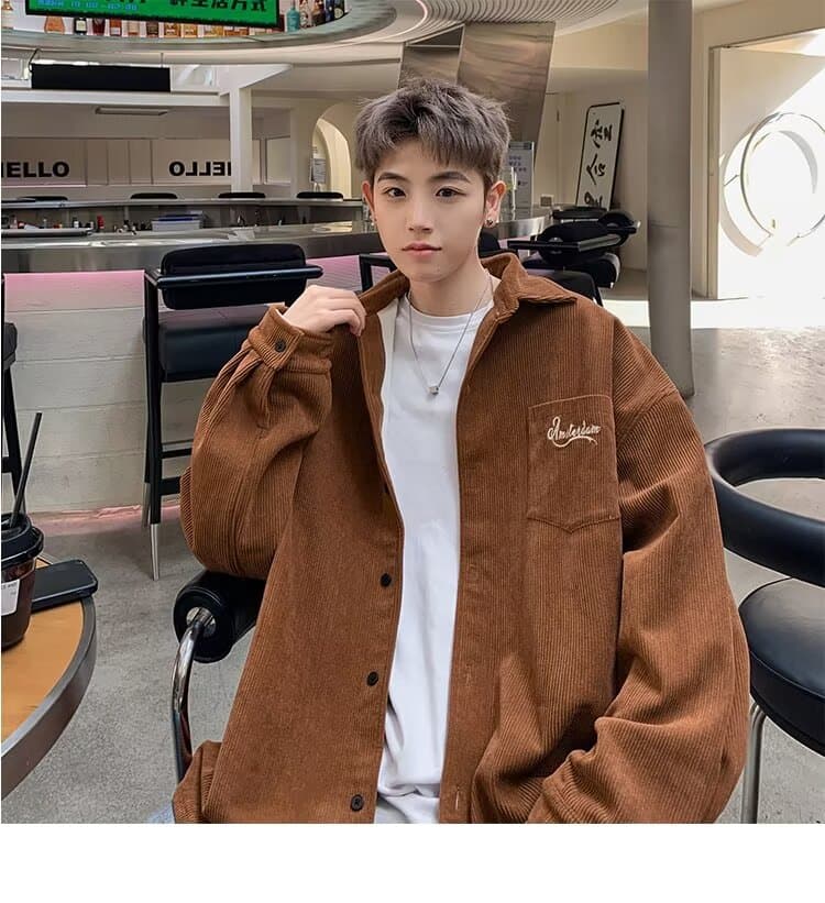봄 가을 코듀로이 셔츠 남녀 긴팔 조수 브랜드 항구 바람 디자인 센스 셔츠 커플 악당 잘 생긴 작은 대중 루즈핏 재킷 상세 이미지 13