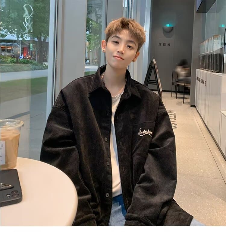 봄 가을 코듀로이 셔츠 남녀 긴팔 조수 브랜드 항구 바람 디자인 센스 셔츠 커플 악당 잘 생긴 작은 대중 루즈핏 재킷 상세 이미지 14