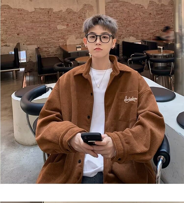 봄 가을 코듀로이 셔츠 남녀 긴팔 조수 브랜드 항구 바람 디자인 센스 셔츠 커플 악당 잘 생긴 작은 대중 루즈핏 재킷 상세 이미지 16