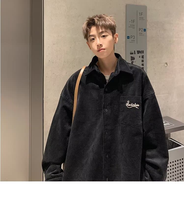 봄 가을 코듀로이 셔츠 남녀 긴팔 조수 브랜드 항구 바람 디자인 센스 셔츠 커플 악당 잘 생긴 작은 대중 루즈핏 재킷 상세 이미지 17