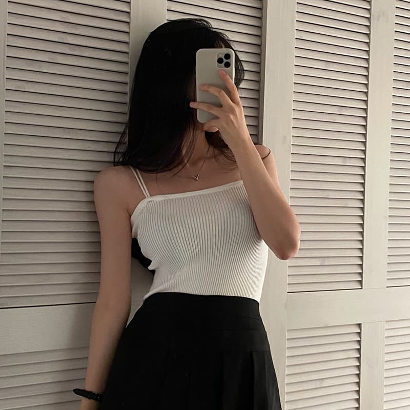 정가 한국 chic 다용도 단색 더블 슬립 몸매 가꾸기 슬림해 보이는 니트 조끼 맨위 여성 이미지 3
