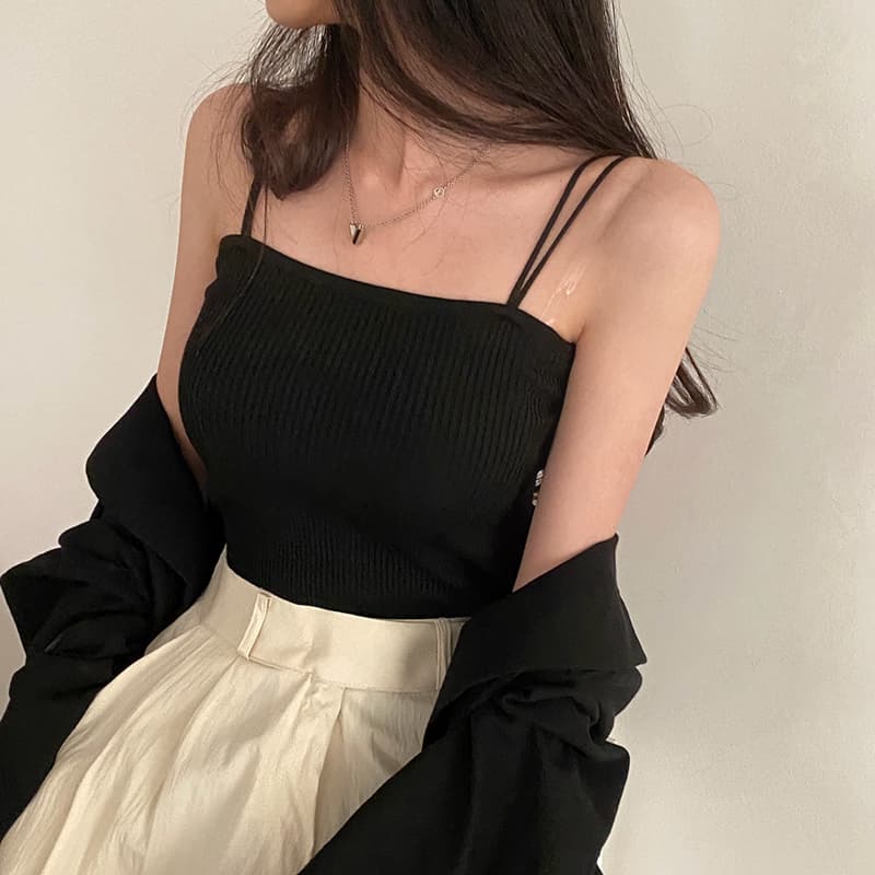 정가 한국 chic 다용도 단색 더블 슬립 몸매 가꾸기 슬림해 보이는 니트 조끼 맨위 여성 상세 이미지 13