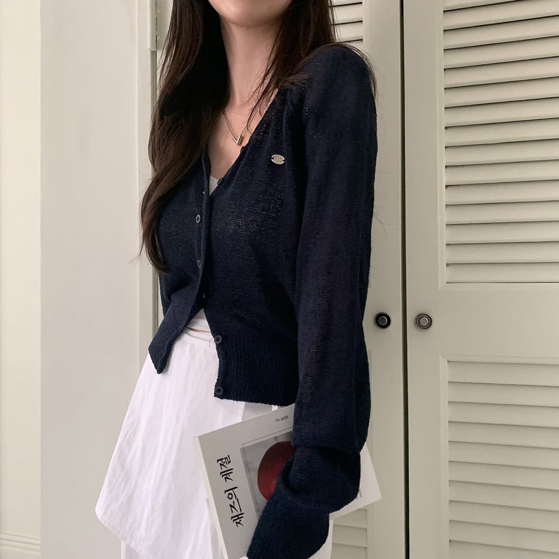 있음 선적 한국 chic 디자인 센스 얼음 실크 작은 외투 긴팔 자외선 차단 니트 오픈 가디건 여성 상세 이미지 54