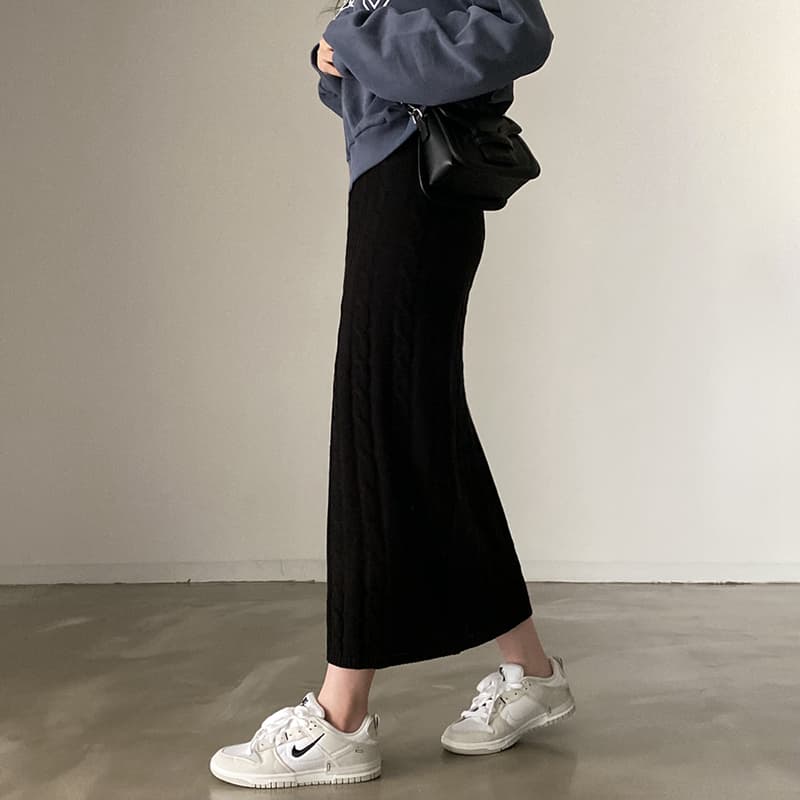 있음 선적 한국 chic 레트로 꽈배기 다용도 털 니트 반신 스커트 한 마디 롱 스커트 여성 상세 이미지 19
