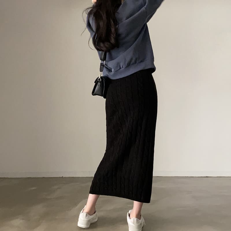 있음 선적 한국 chic 레트로 꽈배기 다용도 털 니트 반신 스커트 한 마디 롱 스커트 여성 상세 이미지 25