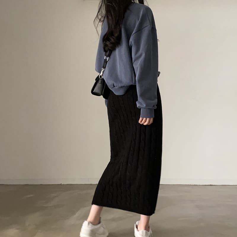 있음 선적 한국 chic 레트로 꽈배기 다용도 털 니트 반신 스커트 한 마디 롱 스커트 여성 상세 이미지 26