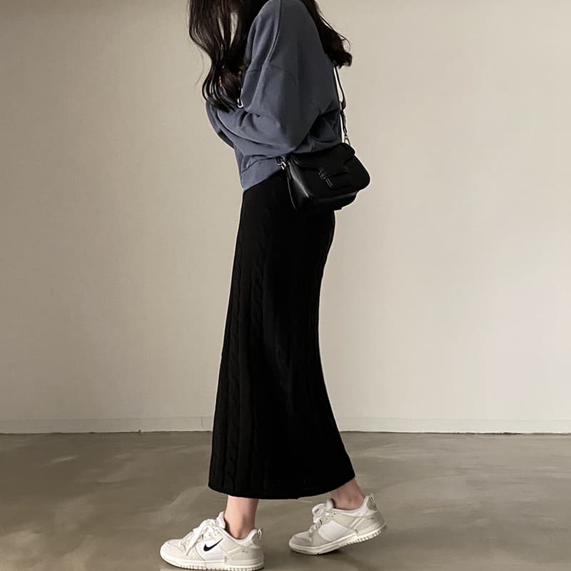 있음 선적 한국 chic 레트로 꽈배기 다용도 털 니트 반신 스커트 한 마디 롱 스커트 여성 상세 이미지 28