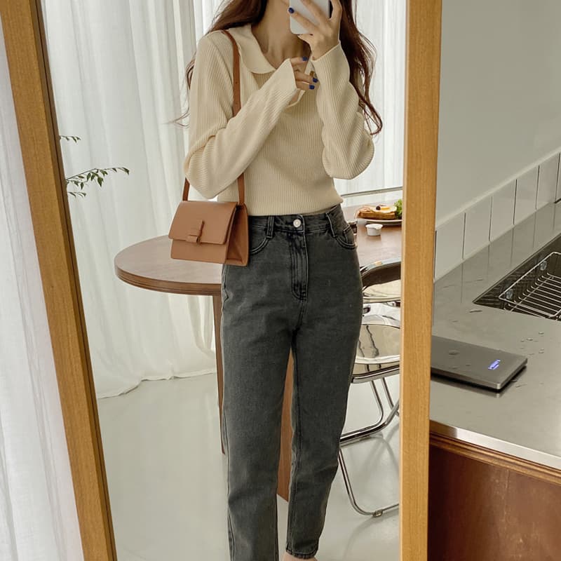있음 선적 한국 chic 품격 폴로 칼라 작은 V넥 몸매 가꾸기 슬림해 보이는 긴팔 신축성 만나는 니트 스웨터 여성 상세 이미지 21