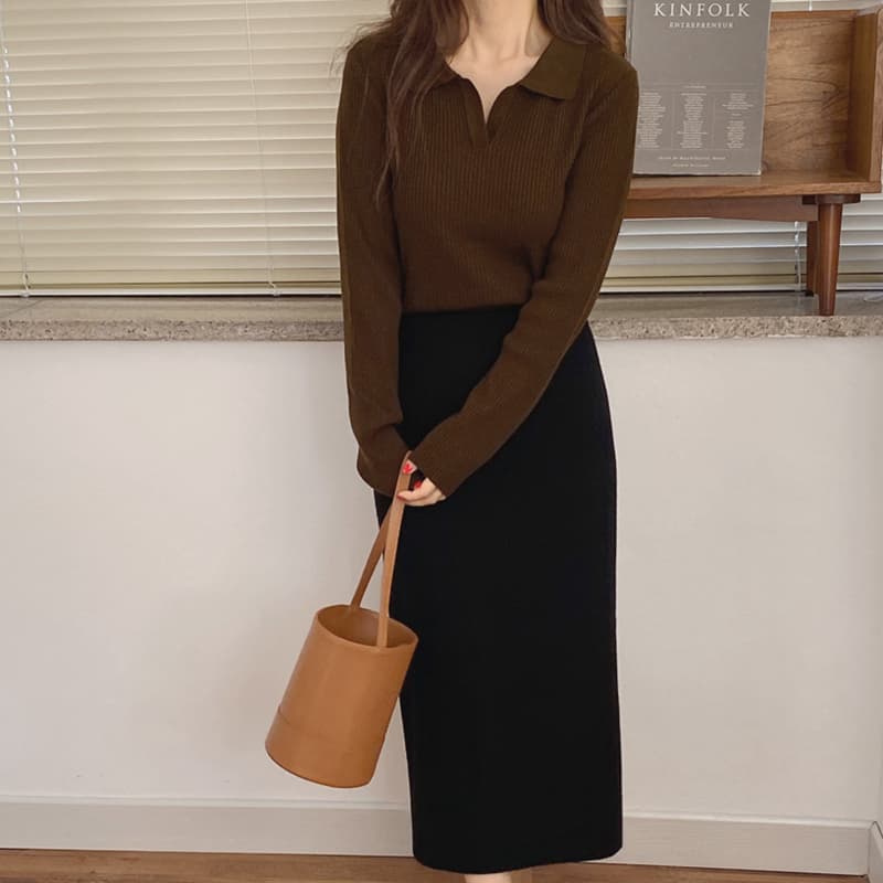 있음 선적 한국 chic 품격 폴로 칼라 작은 V넥 몸매 가꾸기 슬림해 보이는 긴팔 신축성 만나는 니트 스웨터 여성 상세 이미지 32
