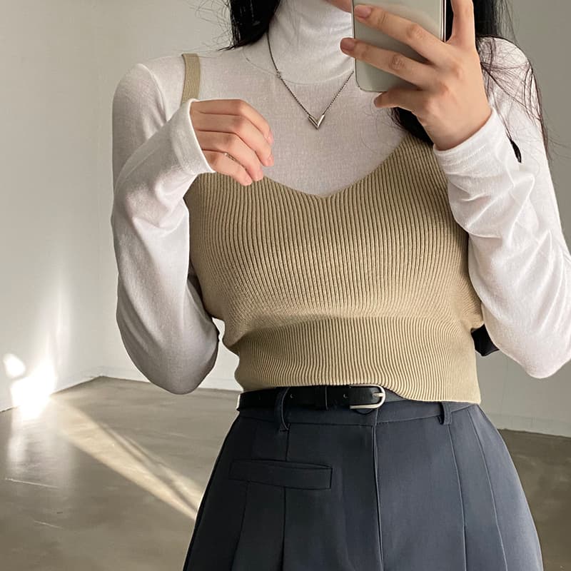 있음 선적 가을 한국 다용도 외국 가스 V넥 스택 착용 니트 캐미솔 이미지 2