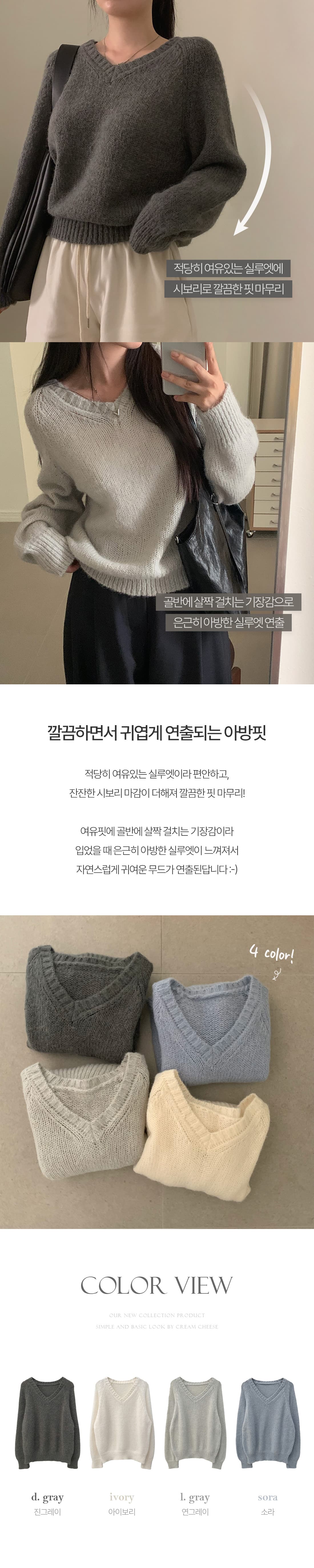 정가 한국 chic 가을 새로운 다용도 느긋한 V넥 풀오버 긴팔 니트 맨위 여성 상세 이미지 2