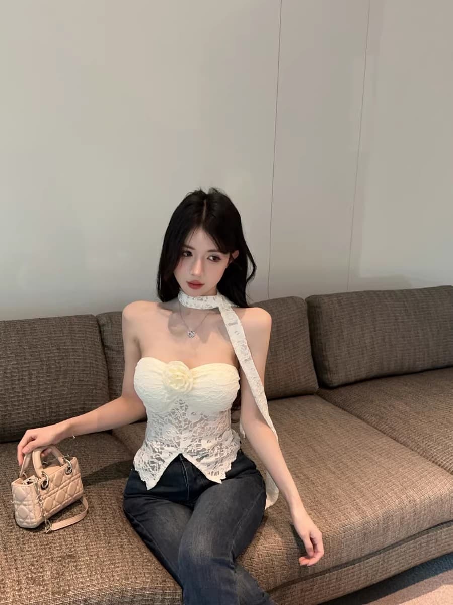 레이스 행침 목 캐미솔 외출용 여름 태국 사람 스타일 핫걸 오프숄더 튜브탑 작은 맨위 아름다운 벨트 가슴 패드 상세 이미지 3