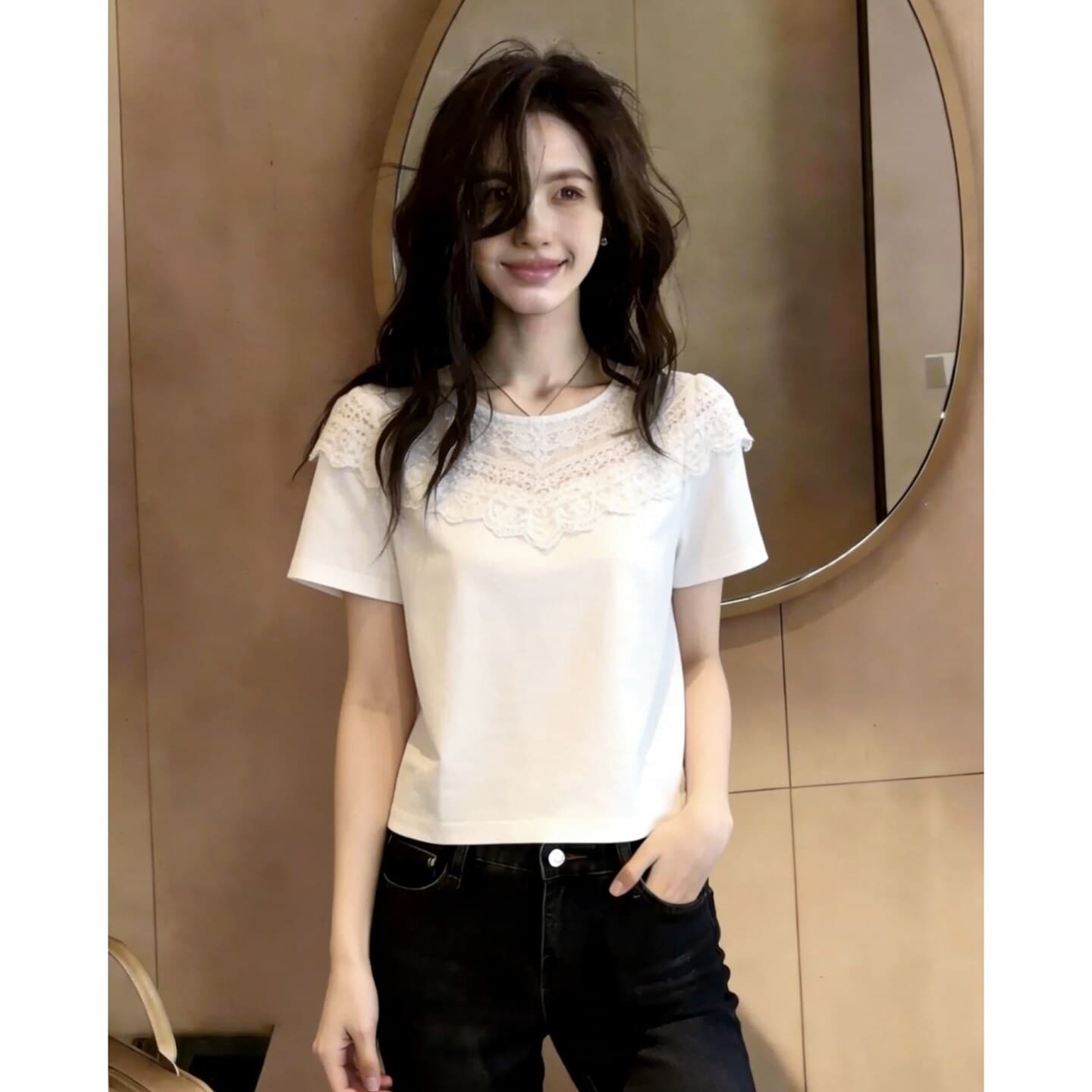 패션 세련된 디자인 출퇴근 미니멀리즘 다용도 유럽 상품 2026 년 여름 새로운 캐주얼 맨위 여성 이미지 2