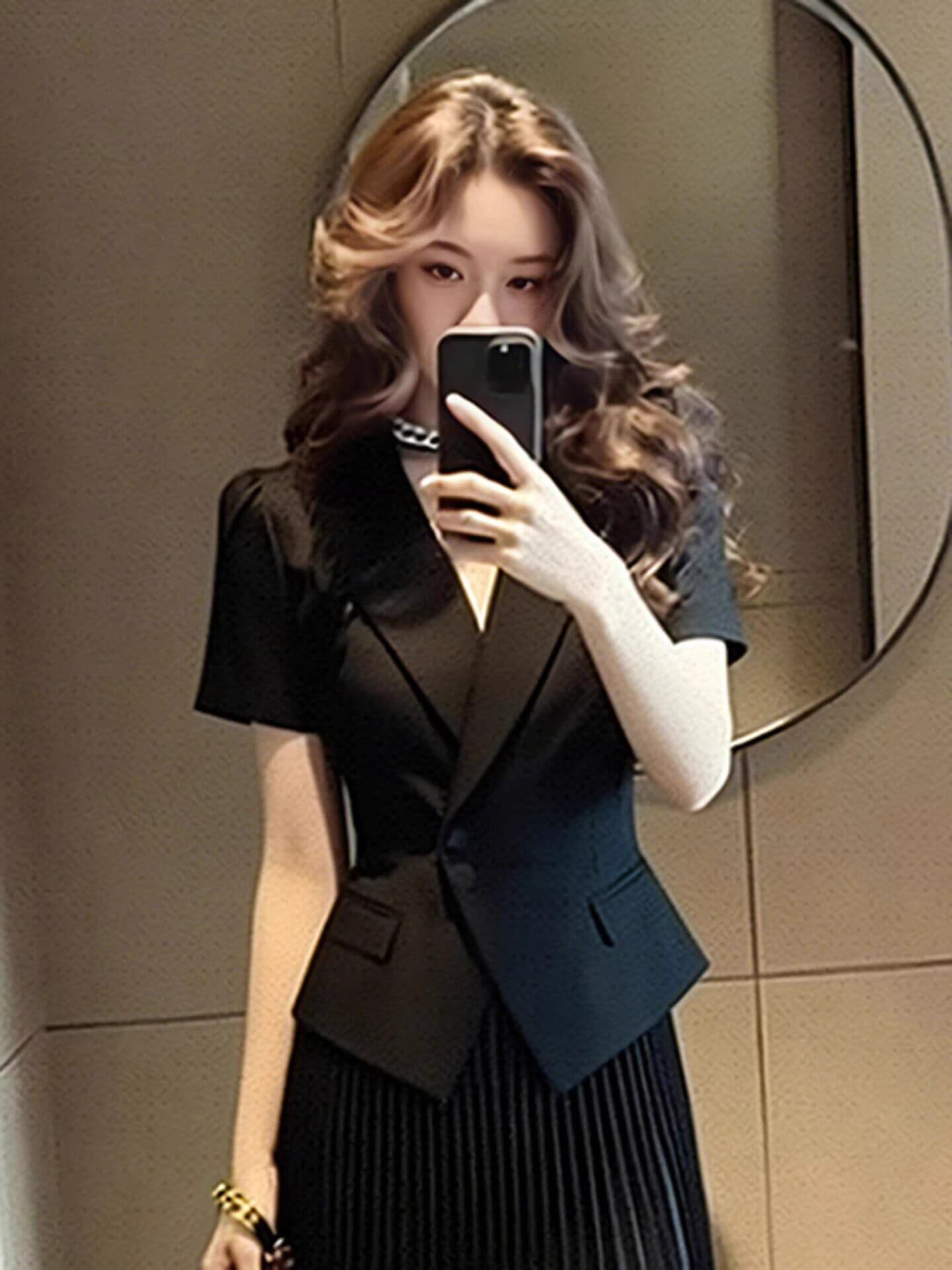 여름 빛 럭셔리 가스 전계 강도 대 숙련 된 품격 고급 센스 참석 중요 경우 검정색 정장 점프 슈트 치마 세트 상세 이미지 6