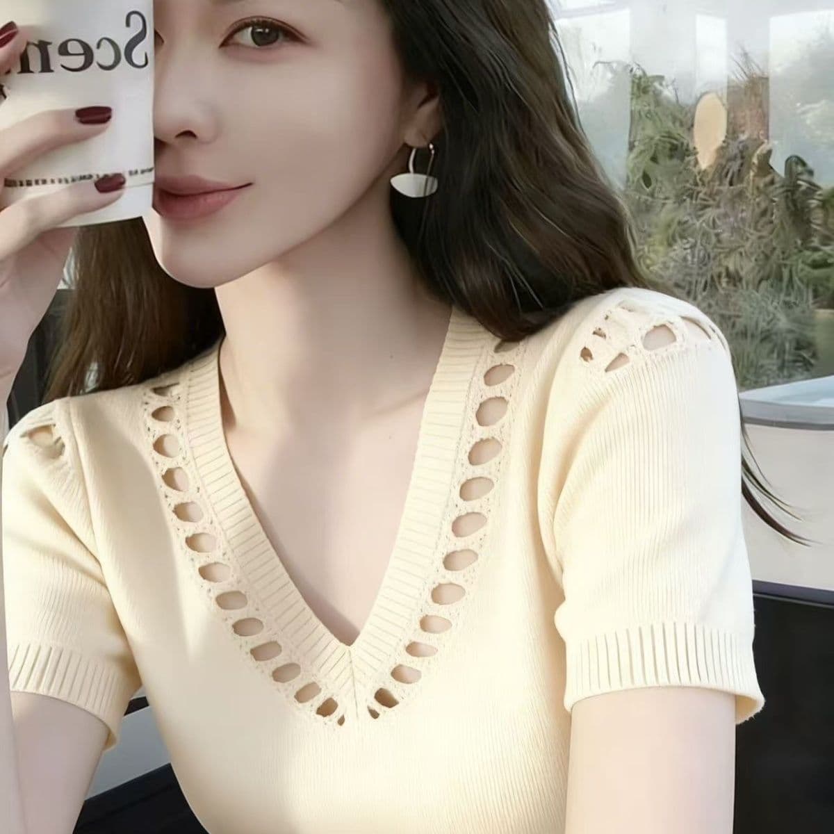 여름 새로운 레트로 2026 외국 가스 품격 반팔 니트 스웨터 잘 생긴 몸매 가꾸기 슬림해 보이는 맨위 출퇴근 상세 이미지 5