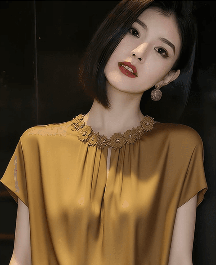 고급 센스 Chic 반팔 셔츠 여성 여름 2026 년 새로운 캐러멜 색상 품격 맨위 다용도 슬림해 보이는 셔츠 상세 이미지 4
