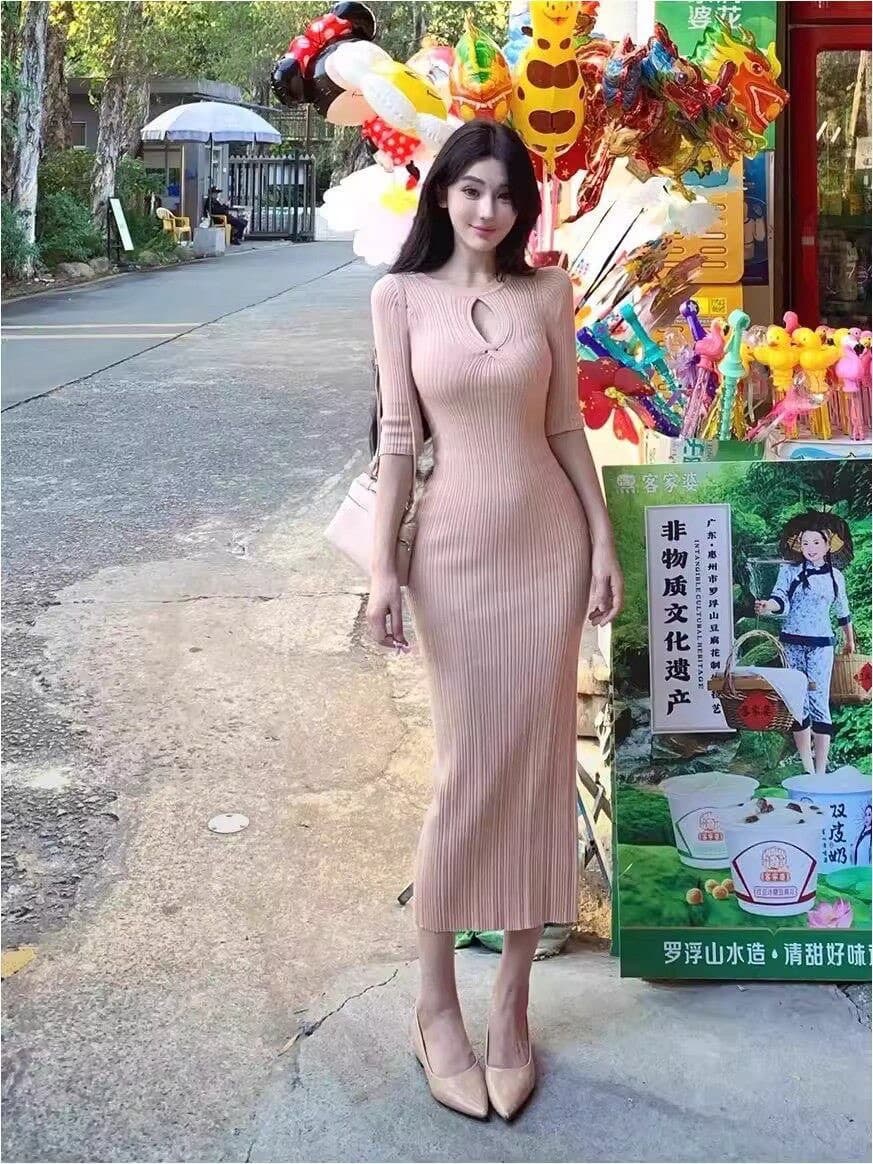 한국 품격 명문 여성 홀로우 아웃 얼음 실크 드레스 작은 심장 기계 나이트 클럽 섹시함 순수한 욕망 달콤한 매운맛 바람 ol 타이트 스커트 롱 스커트